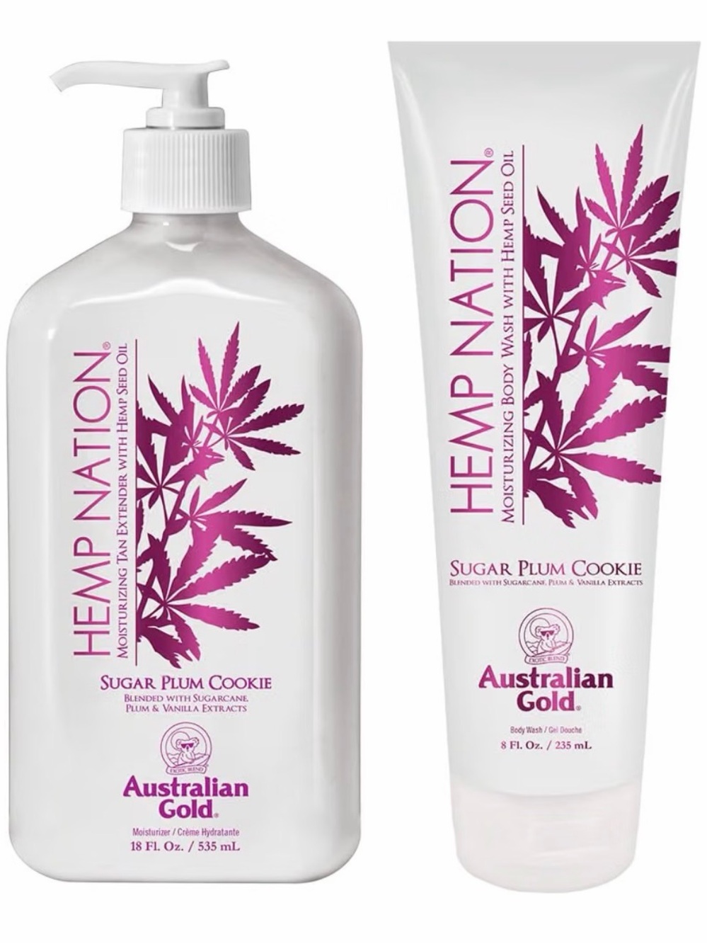 Hemp Nation Sugar Plum Cookie Moisturizing tan extender Body Wash & Lotion set